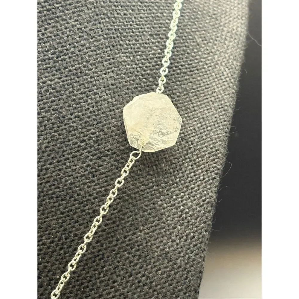 Quartz Crystal and Silvery Necklace, NEW, Handmade, Natural Stone